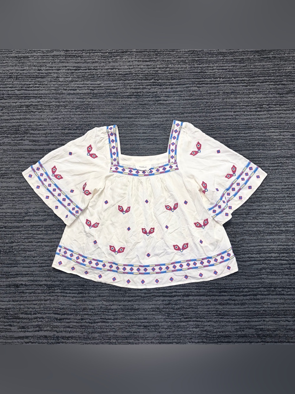BA&SH Jay Embroidered Square Neck Boho Top